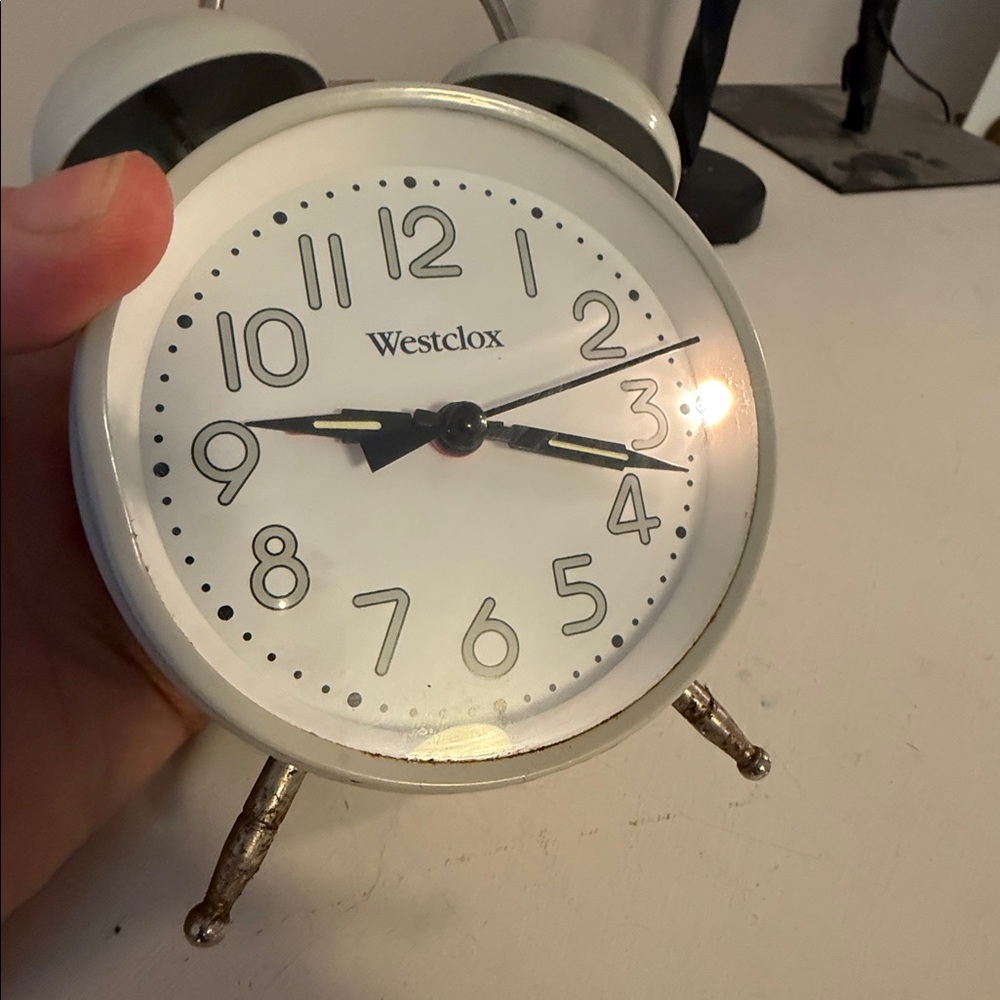 Vintage Westclox Twin Bell Alarm Clock Retro Metal Bedside Working Alarm Light